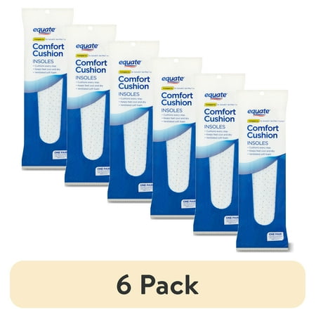 (6 pack) Equate Comfort Cushion Foam Insoles, Unisex - All Ages, White, 1 Pair