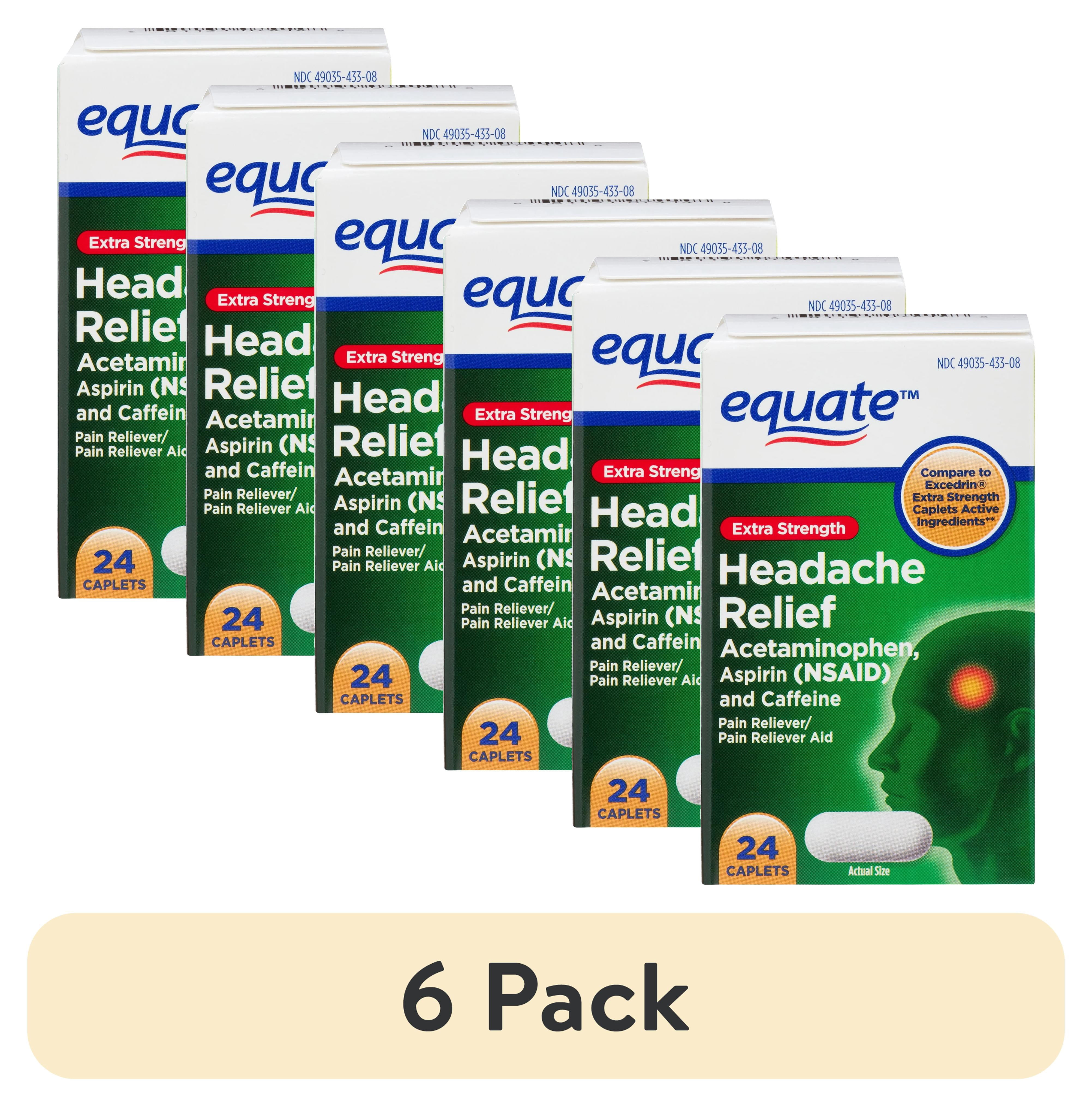 (6 pack) Equate Extra Strength Headache Relief Caplets with Acetaminophen, Aspirin, and Caffeine, 24 Count