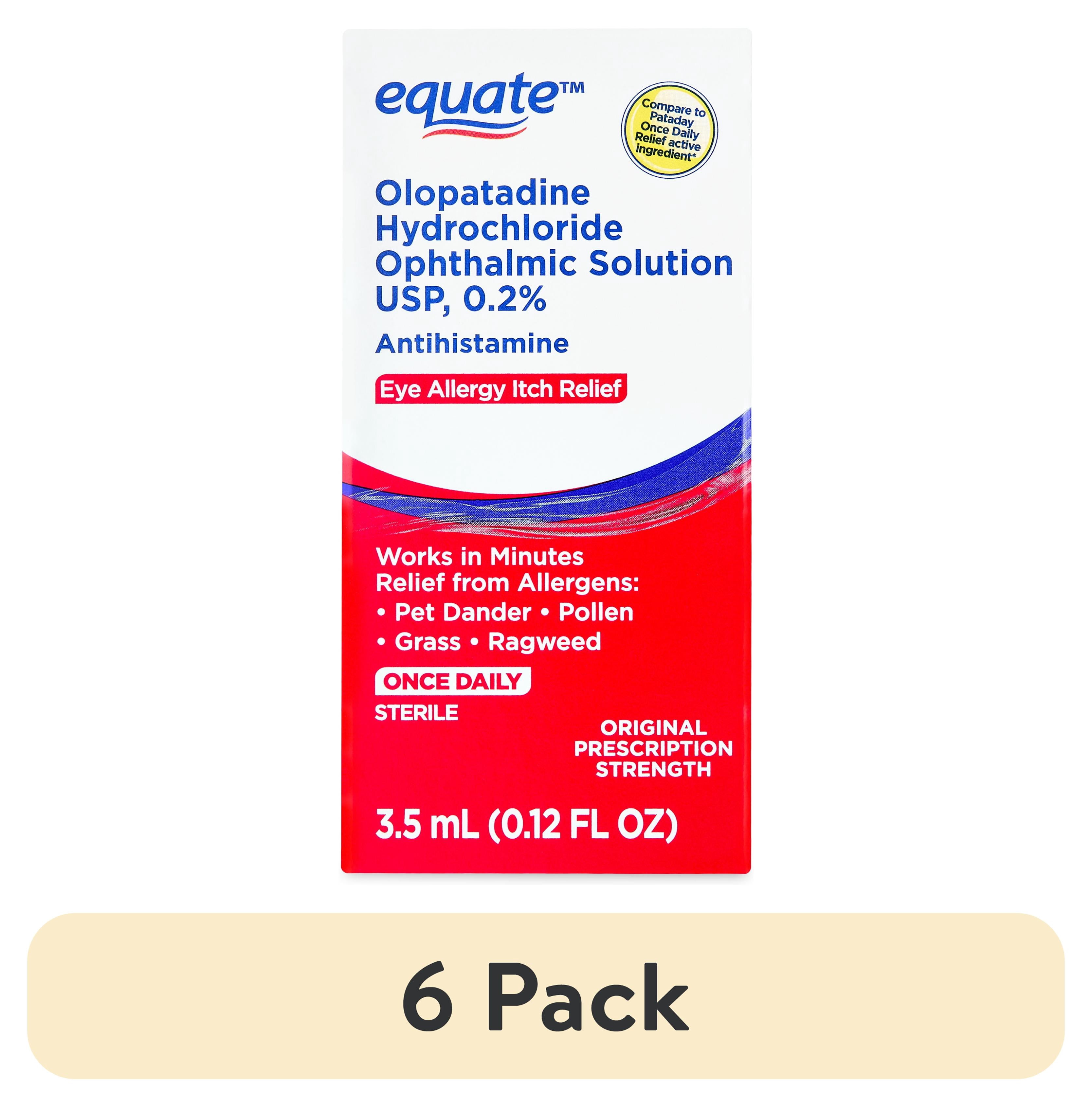 (6 pack) Equate Eye Itch Relief Antihistamine Eye Drops, Olopatadine HCL 0.2%, 3.5mL, Compare to Pataday Once Daily Relief Active Ingredient