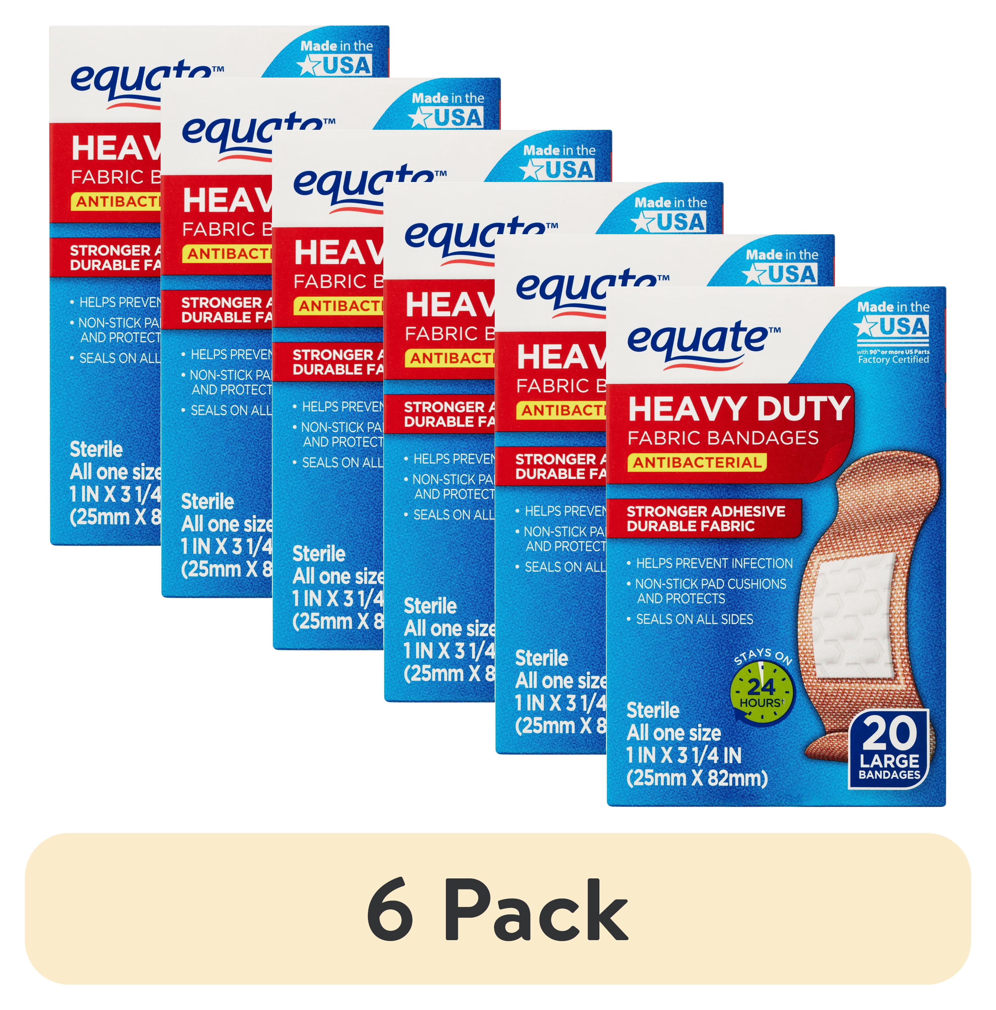 (6 pack) Equate Heavy Duty Fabric Antibacterial Bandages, Large, 20 Count