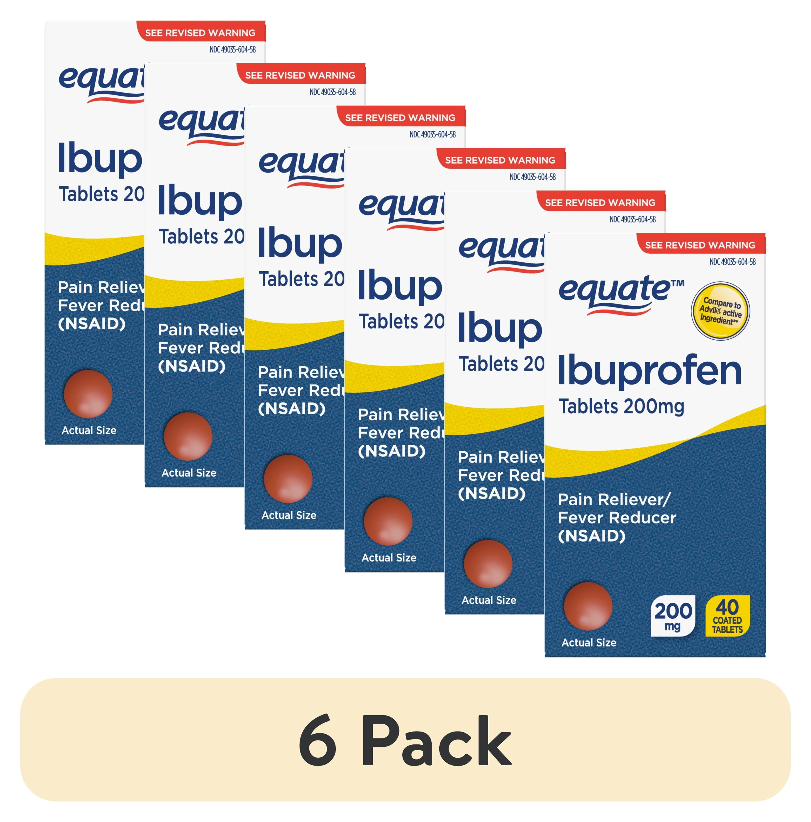(6 pack) Equate Ibuprofen Pain Reliever and Fever Reducer Tablets, 200 mg, 40 Count, Compare to Advil® Tablets Active Ingredient