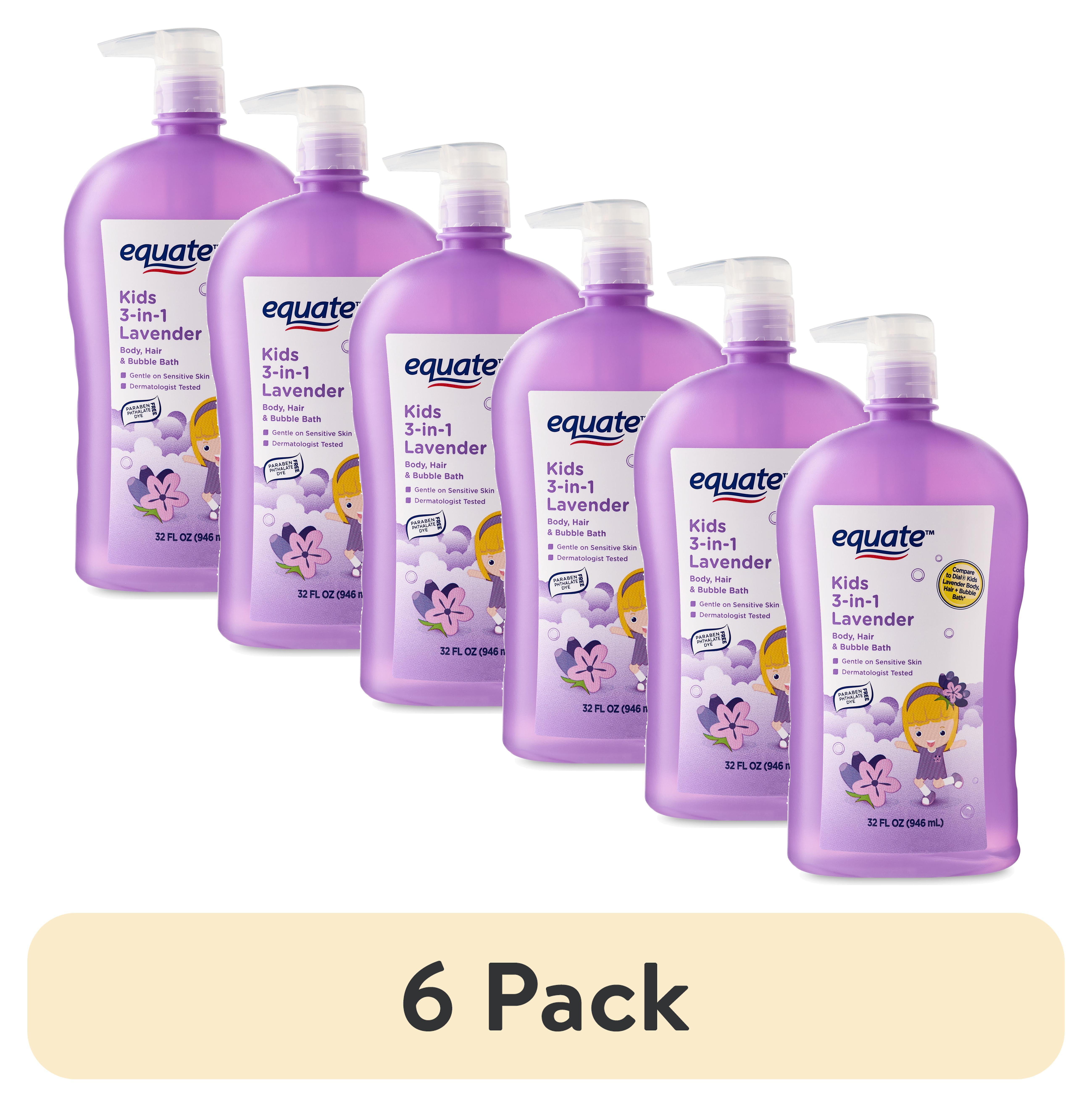 (6 pack) Equate Kids 3-in-1 Body, Hair, and Bubble Bath, Lavender, 32 fl oz
