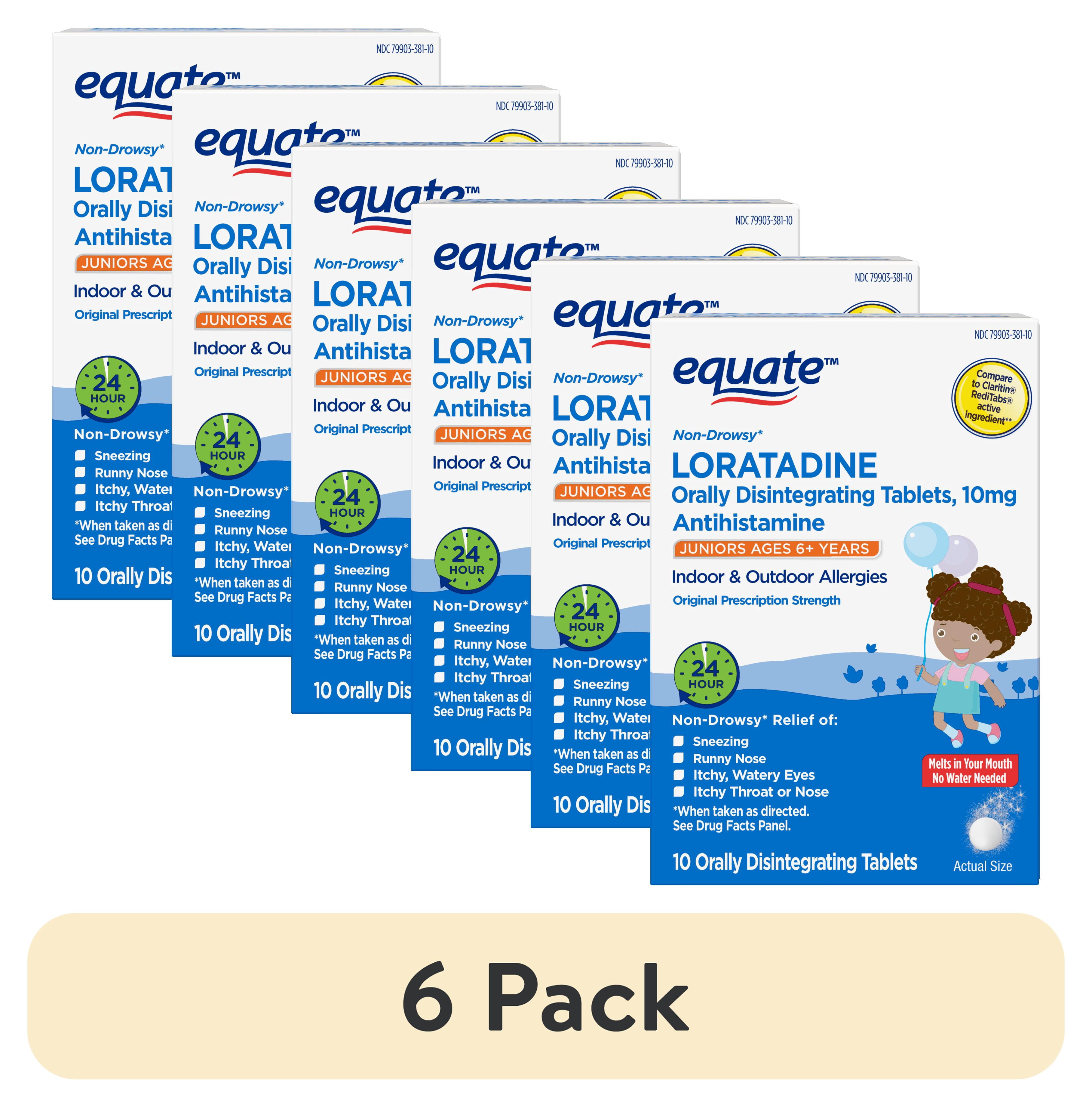 (6 pack) Equate Non-Drowsy Loratadine Antihistamine Orally Disintegrating Tablets, 10 mg, 10 Count