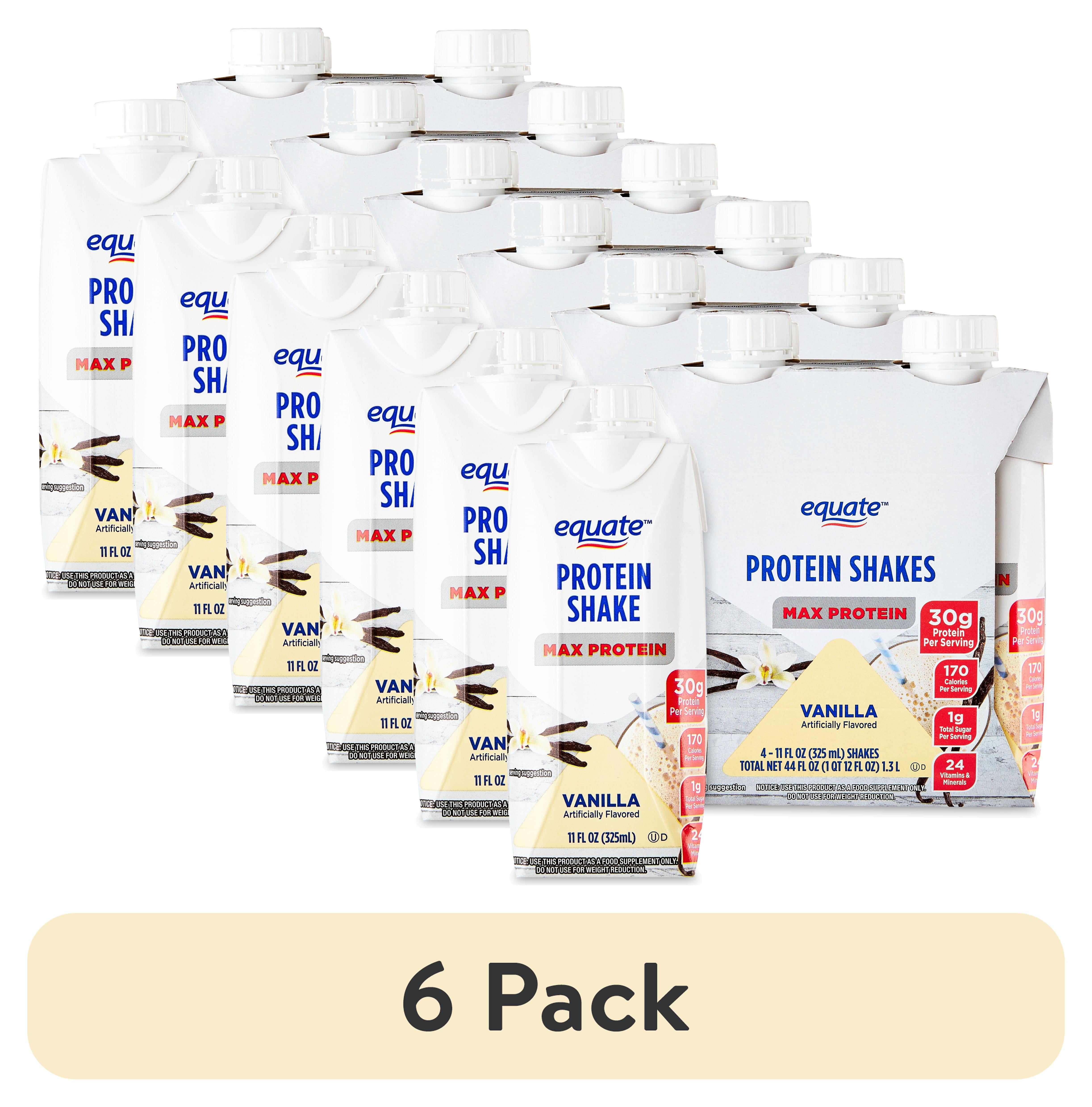 (6 pack) Equate Max Protein Nutrition Shake, Vanilla Flavored, 11 fl oz, 4 Count