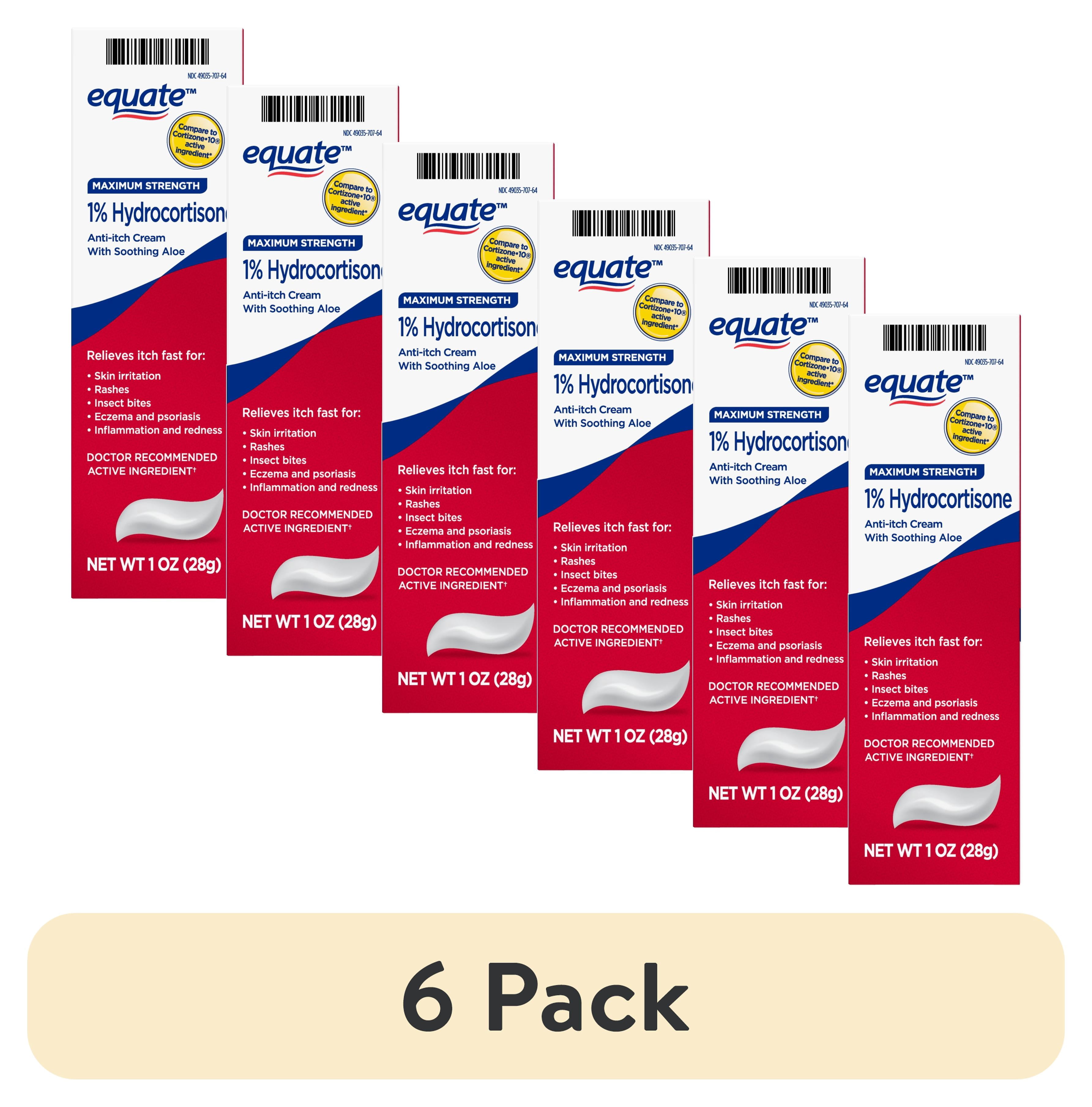 (6 pack) Equate Maximum Strength Hydrocortisone 1 Percent Anti-Itch Cream with Aloe, 1 oz