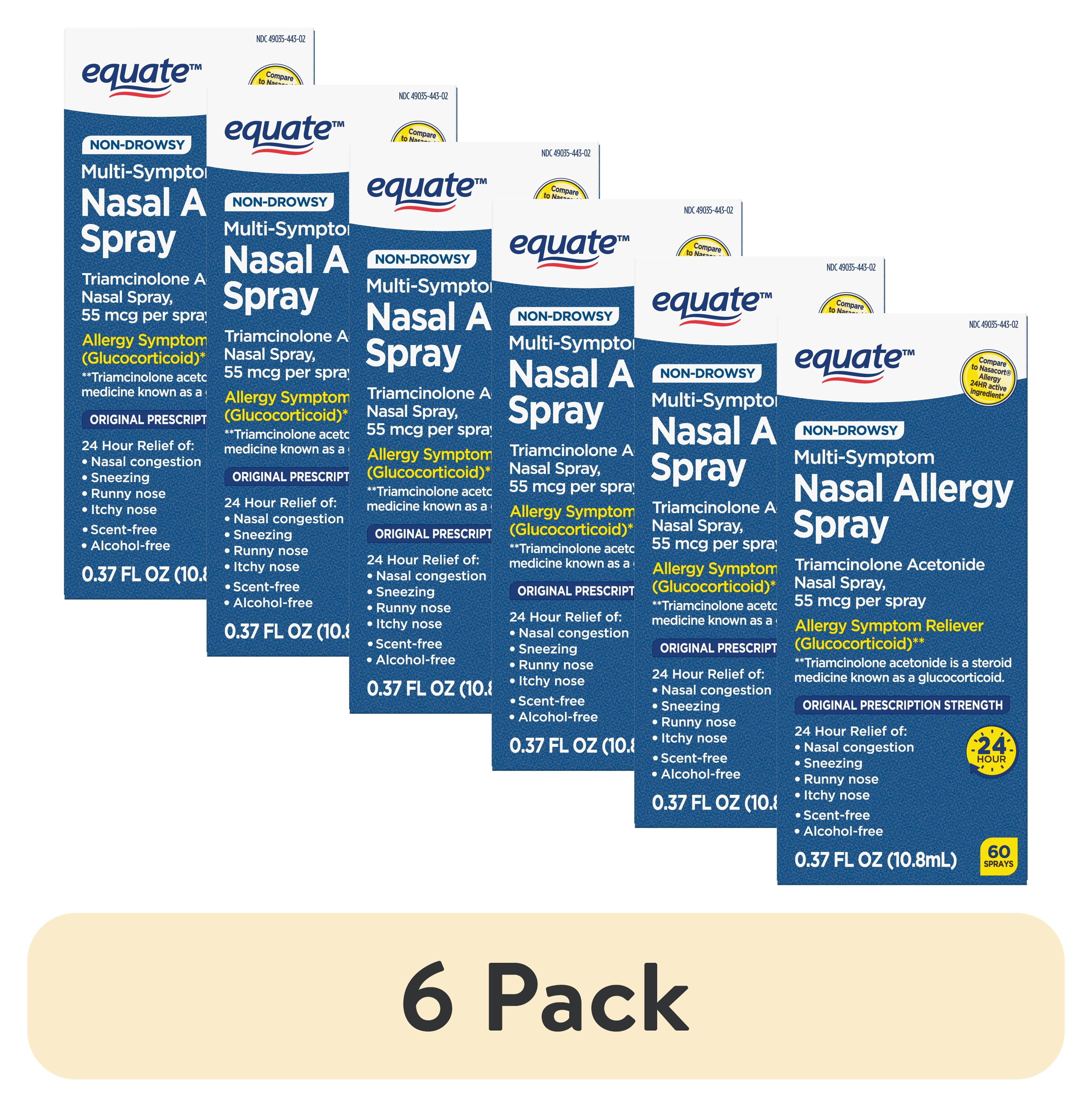 (6 pack) Equate Nasal Allergy Spray, 24 Hour Relief, Non-Drowsy, 60 Sprays, 10.8 ml