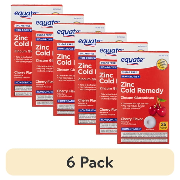 (6 pack) Equate Non-Drowsy Zinc Cold Remedy Chewable Tablets, Cherry Flavor, 25 Count