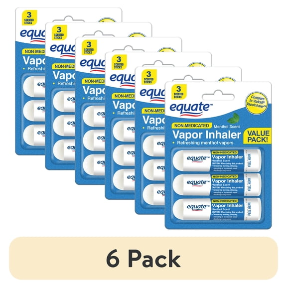 (6 pack) Equate Non-Medicated Vapor Inhaler Stick, Menthol Scent, 3 Count, Compare to Vicks® VapoInhaler™