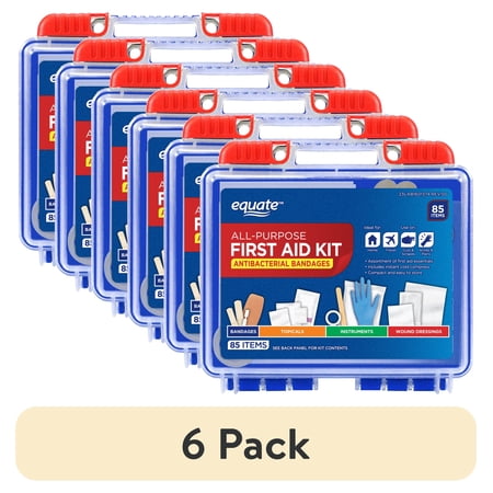 (6 pack) Equate On-the-Go First Aid Kit - Home, Travel, Office, Auto, School, 85 Pieces