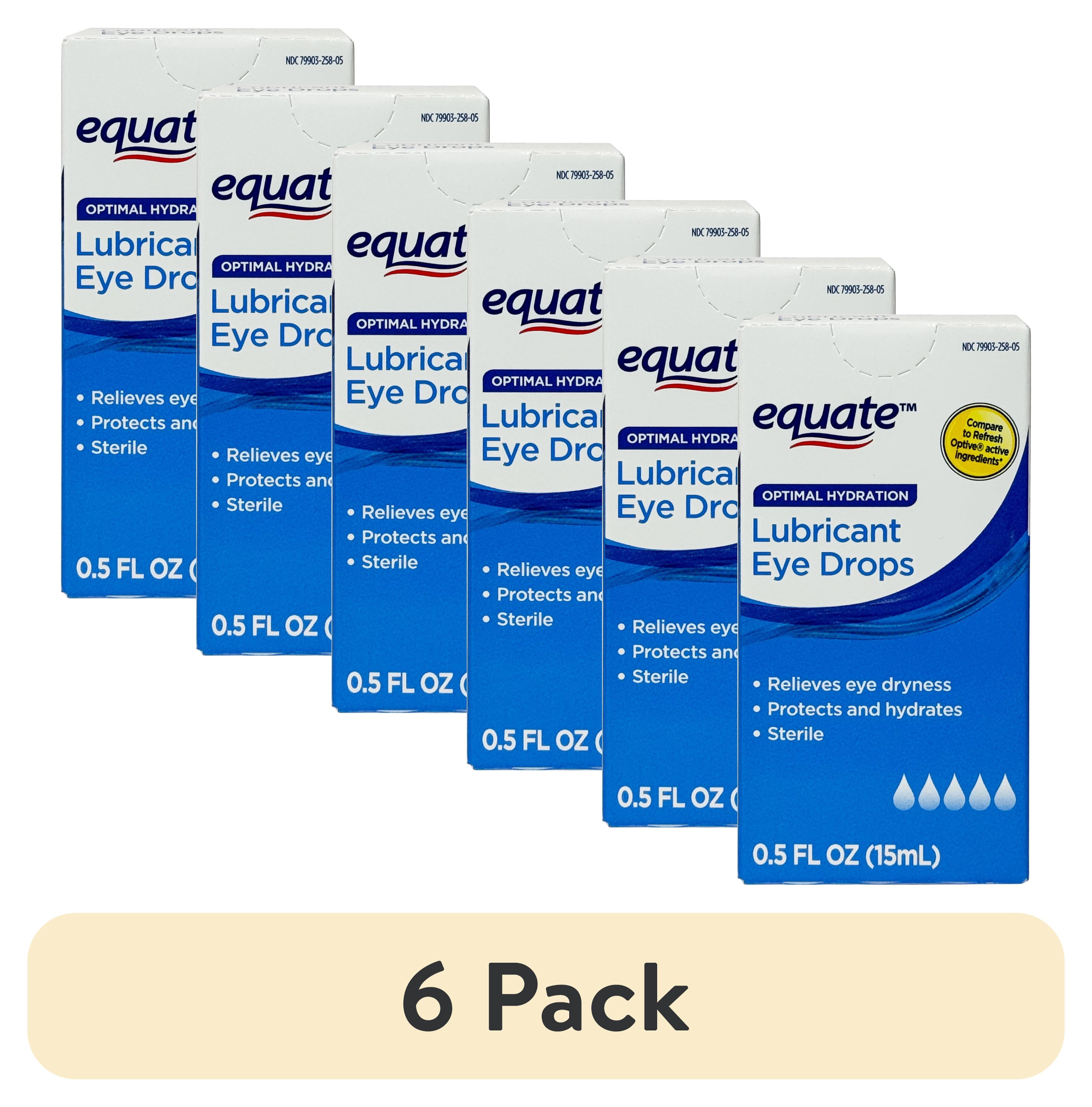 (6 pack) Equate Optimal Lubrication and Hydration Eye Drops, 0.5 FL OZ