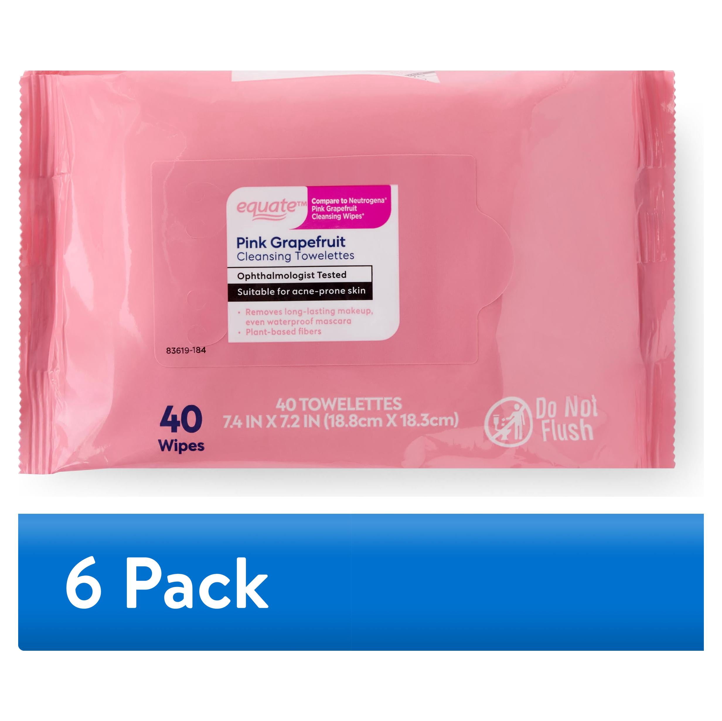 (6 pack) Equate Pink Grapefruit Cleansing Towelettes, 40 Count