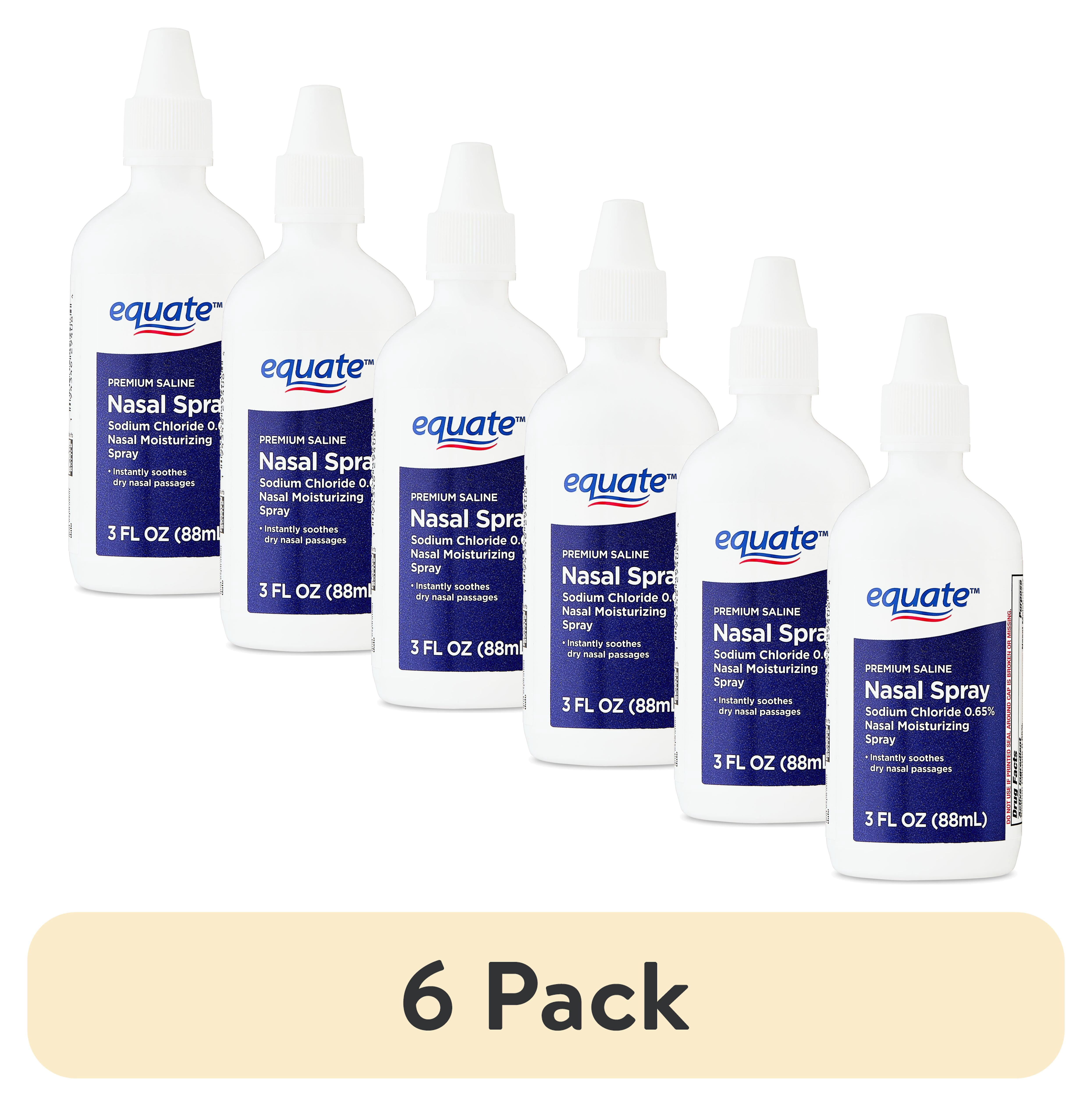 (6 pack) Equate Premium Saline Nasal Liquid Mist Spray, 3 fl oz
