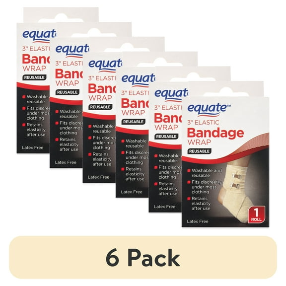 (6 pack) Equate Professional Grade 3-inch Latex Free Reusable Elastic Bandage Wrap