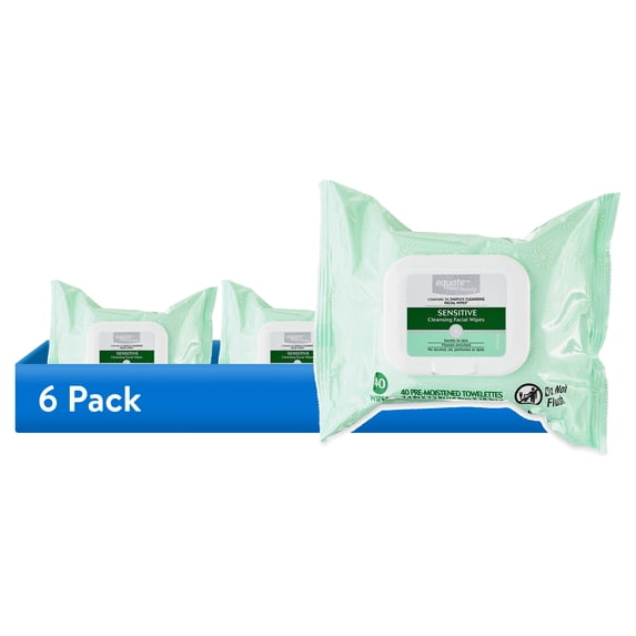 (6 pack) Equate Beauty Sensitive Cleansing Facial Wipes, 40 Count