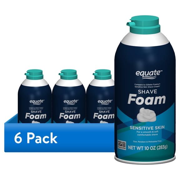 (6 pack) Equate Men's Sensitive Skin Shave Foam, 10 oz