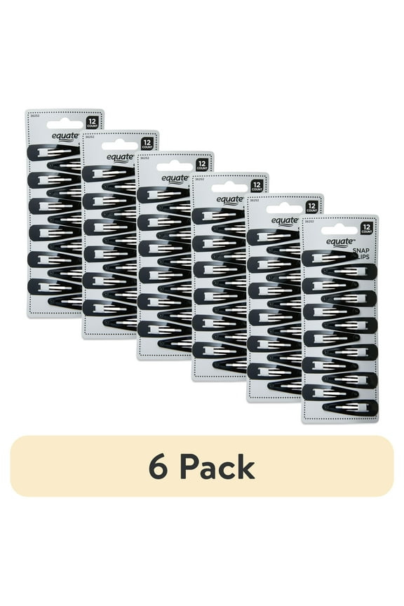 (6 pack) Equate Hair Snap Clips, 12 Count, Black, For Small Sections of Hair or Intricate Hairstyles