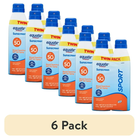 (6 pack) Equate Sport Broad Spectrum Sunscreen, SPF 50, Twin Pack