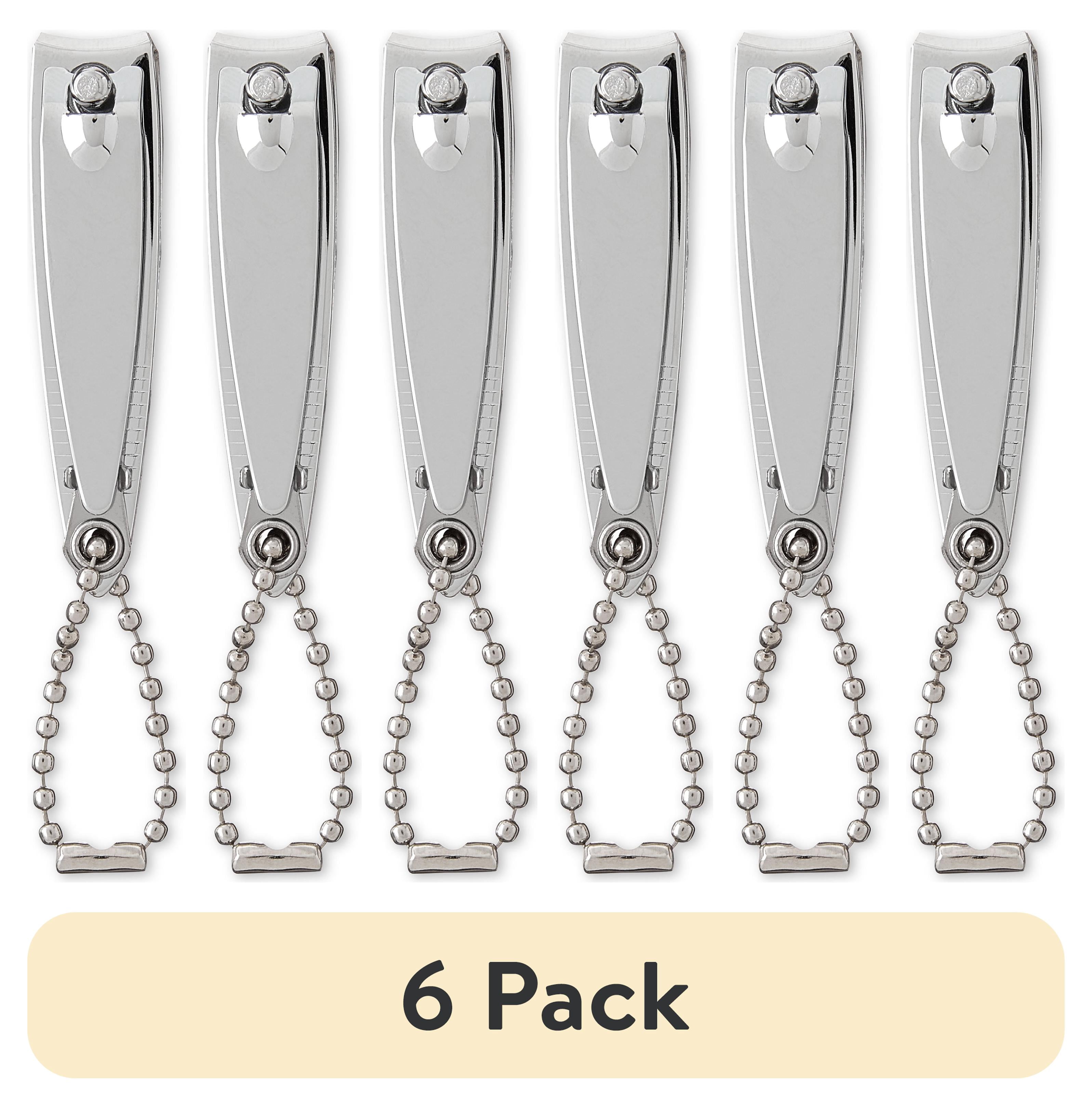 (6 pack) Equate Stainless Steel Curved Fingernail Clipper with File and Chain, 1 Count