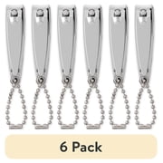 (6 pack) Equate Stainless Steel Curved Fingernail Clipper with File and Chain, 1 Count