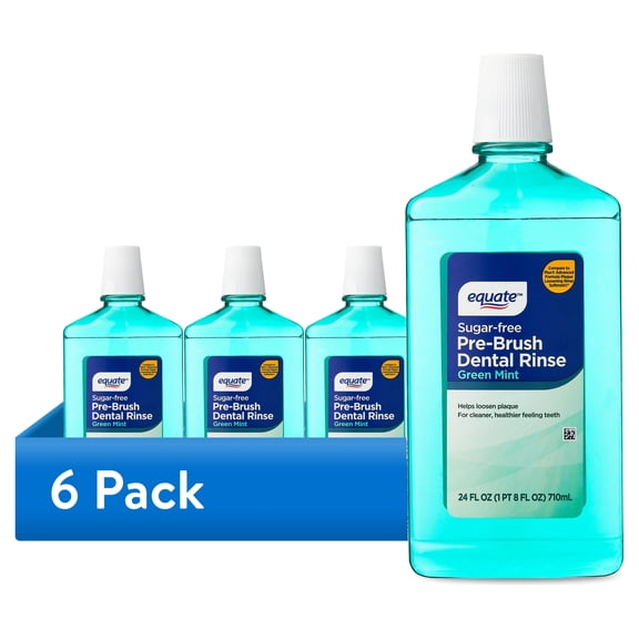 (6 pack) Equate Sugar-Free Pre-Brush Dental Rinse, Green Mint, 24 fl oz