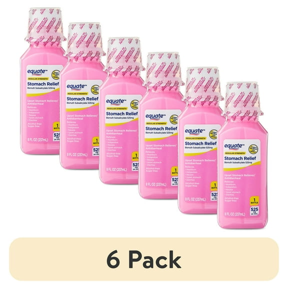 (6 pack) Equate Upset Stomach Relief Bismuth Liquid, Regular Strength, 8 fl oz, Compare to Pepto-Bismol Active Ingredient
