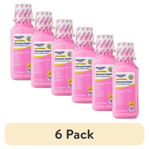 (6 pack) Equate Upset Stomach Relief Bismuth Liquid, Regular Strength, 8 fl oz, Compare to Pepto-Bismol® Active Ingredient