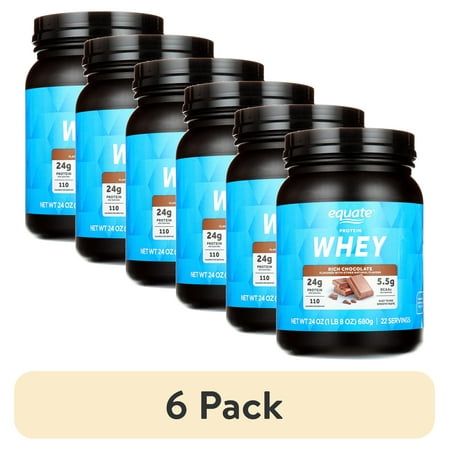 (6 pack) Equate Whey Protein Powder, Rich Chocolate, 24 oz