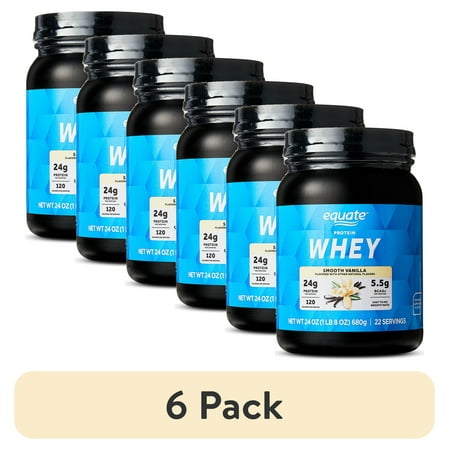 (6 pack) Equate Whey Protein Powder, Smooth Vanilla, 24 oz