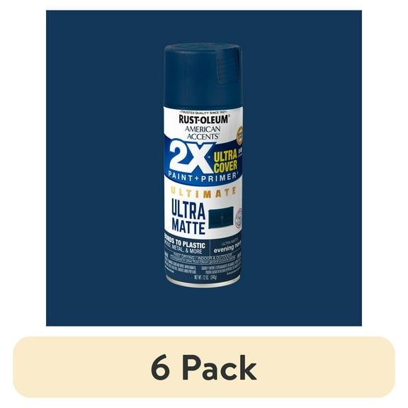 (6 pack) Evening Navy, Rust-Oleum American Accents 2X Ultra Cover Ultra Matte Spray Paint-328393, 12 oz