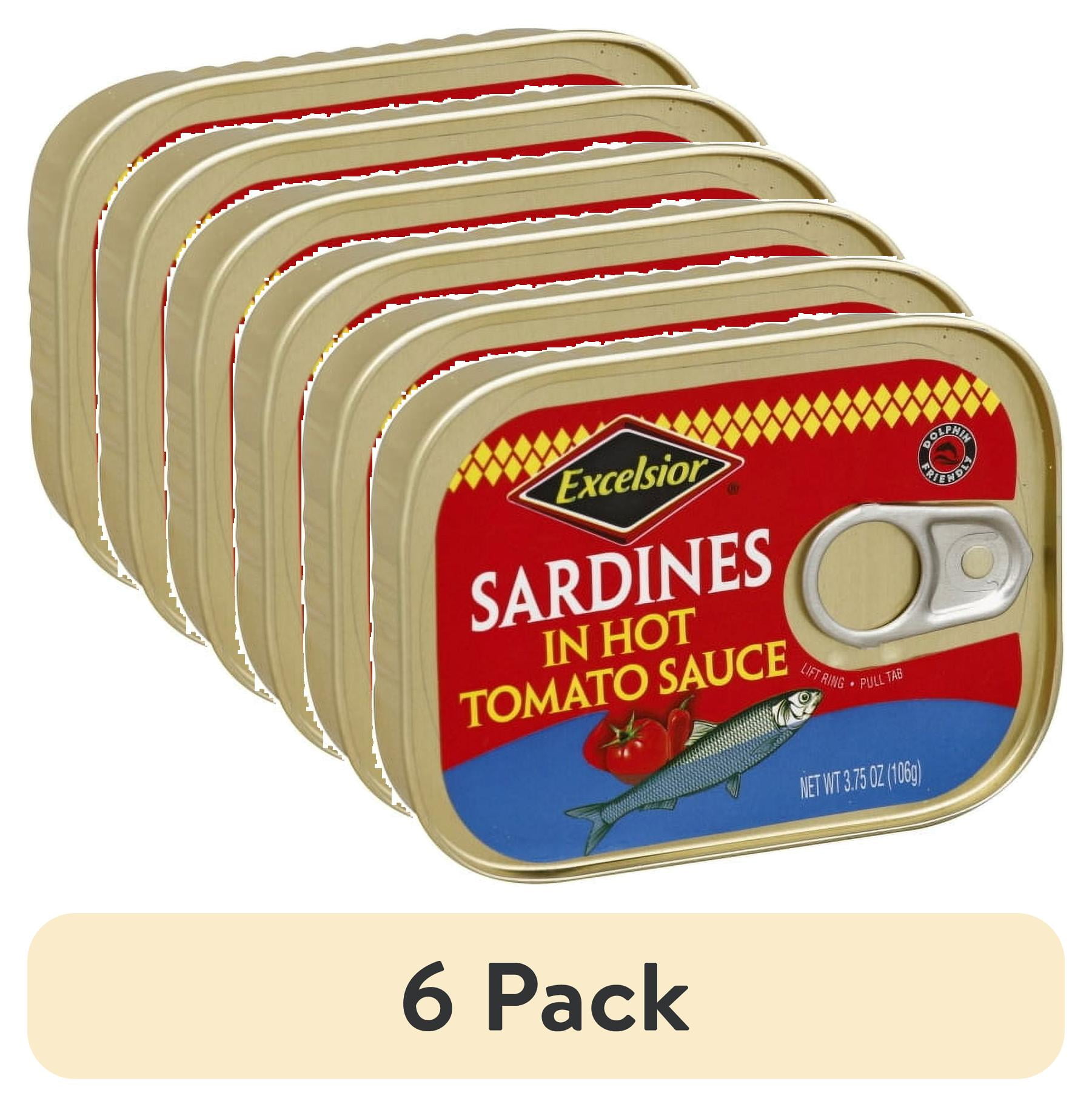 (6 pack) Excelsior Sardines in Hot Tomato Sauce, 3.75 oz