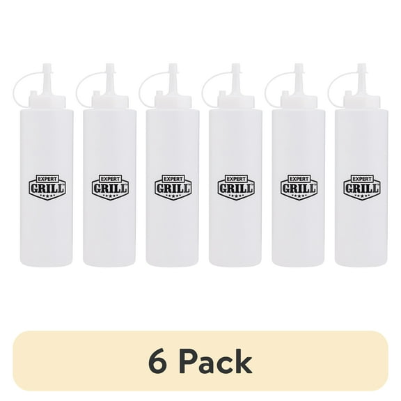 (6 pack) Expert Grill Plastic 14-Ounce Oil and Vinegar Dispensing Squeeze Bottle,8.8x 2.3 x 2.3”