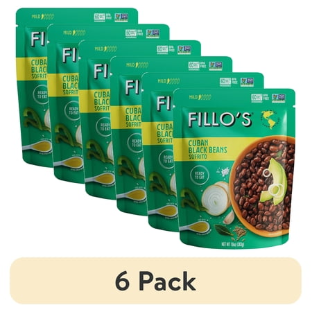 (6 pack) FILLO'S Cuban Black Beans Mild Spice - Single Pouch, 10 oz