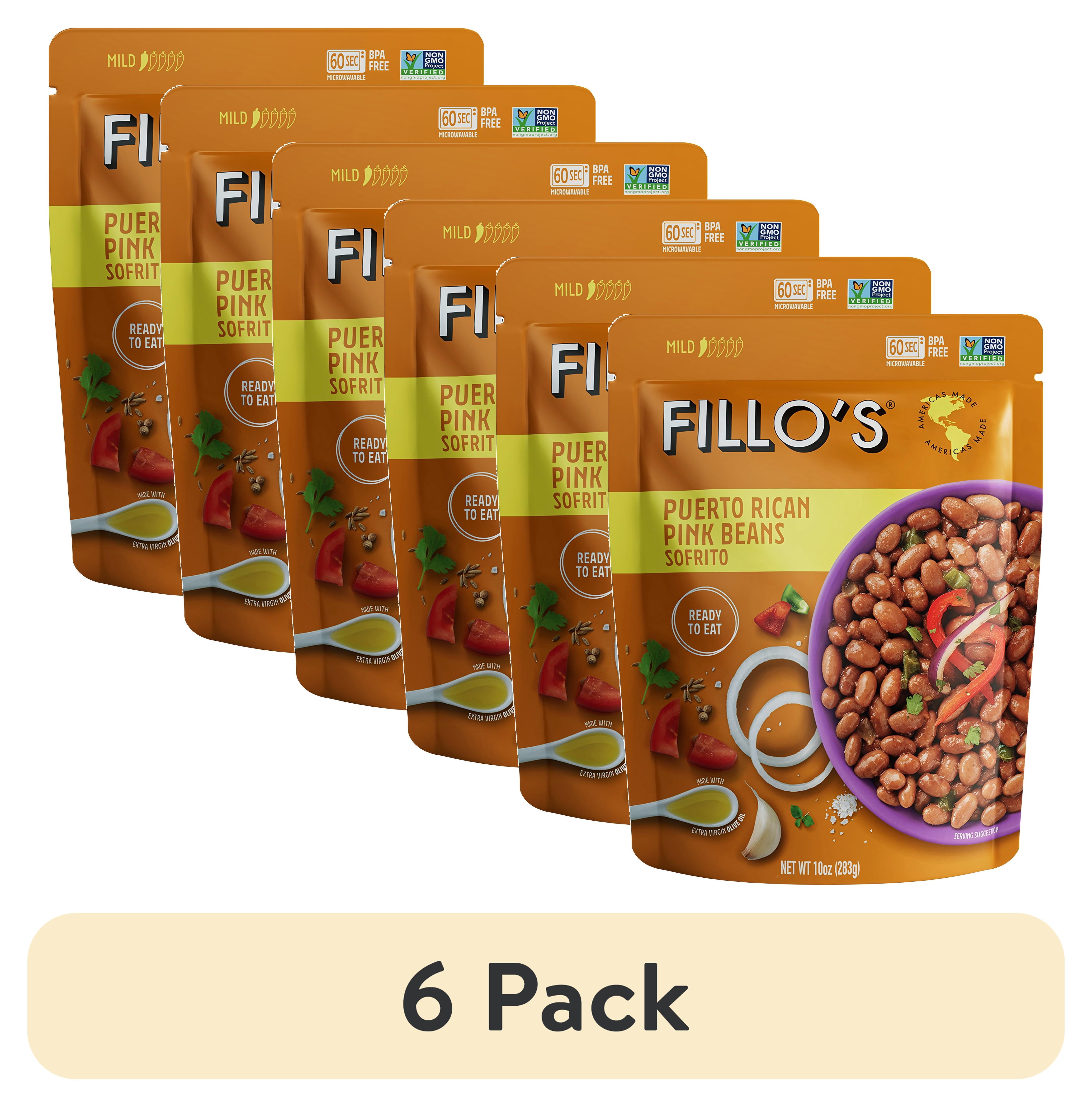 (6 pack) FILLO'S Puerto Rican Pink Beans Mild Spice - Single Pouch, 10 oz