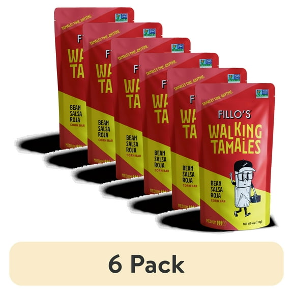 (6 pack) FILLO'S Walking Tamales Bean Salsa Roja Tamale, 4 oz (Shelf-Stable)