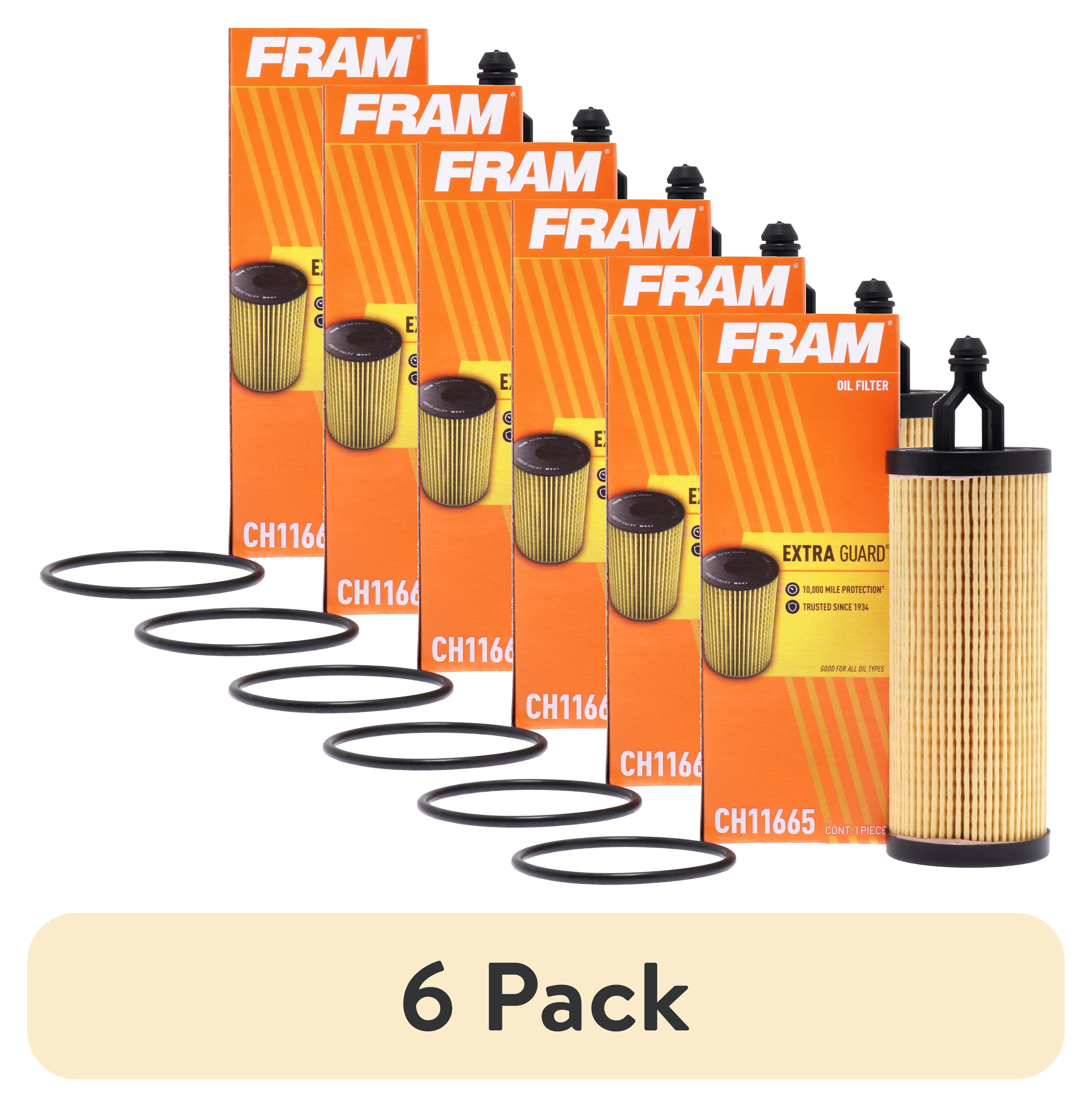 (6 pack) FRAM Extra Guard Oil Filter, CH11665, 10K Miles, Replacement Oil Filter Fits Select Vehicles