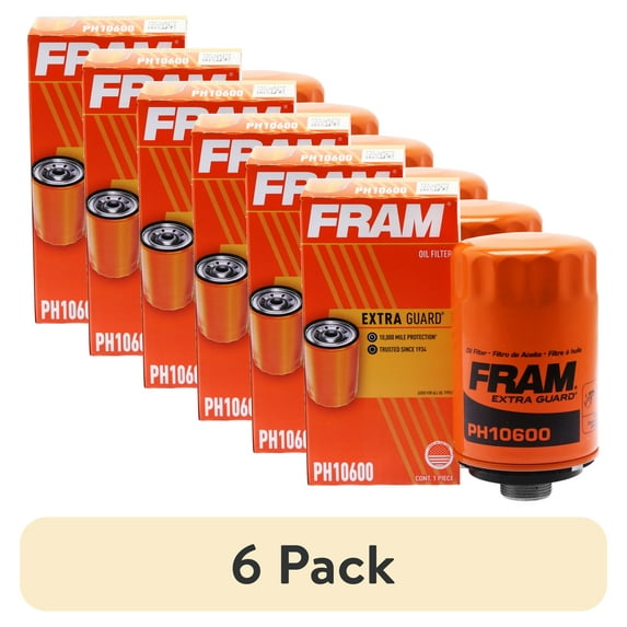 (6 pack) FRAM Extra Guard Oil Filter, PH10600, 10K Miles, Replacement Oil Filter Fits Select Vehicles