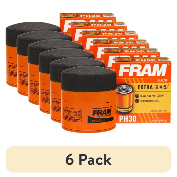 (6 pack) FRAM Extra Guard Oil Filter, PH30, 10K Miles, Replacement Oil Filter Fits Select Vehicles