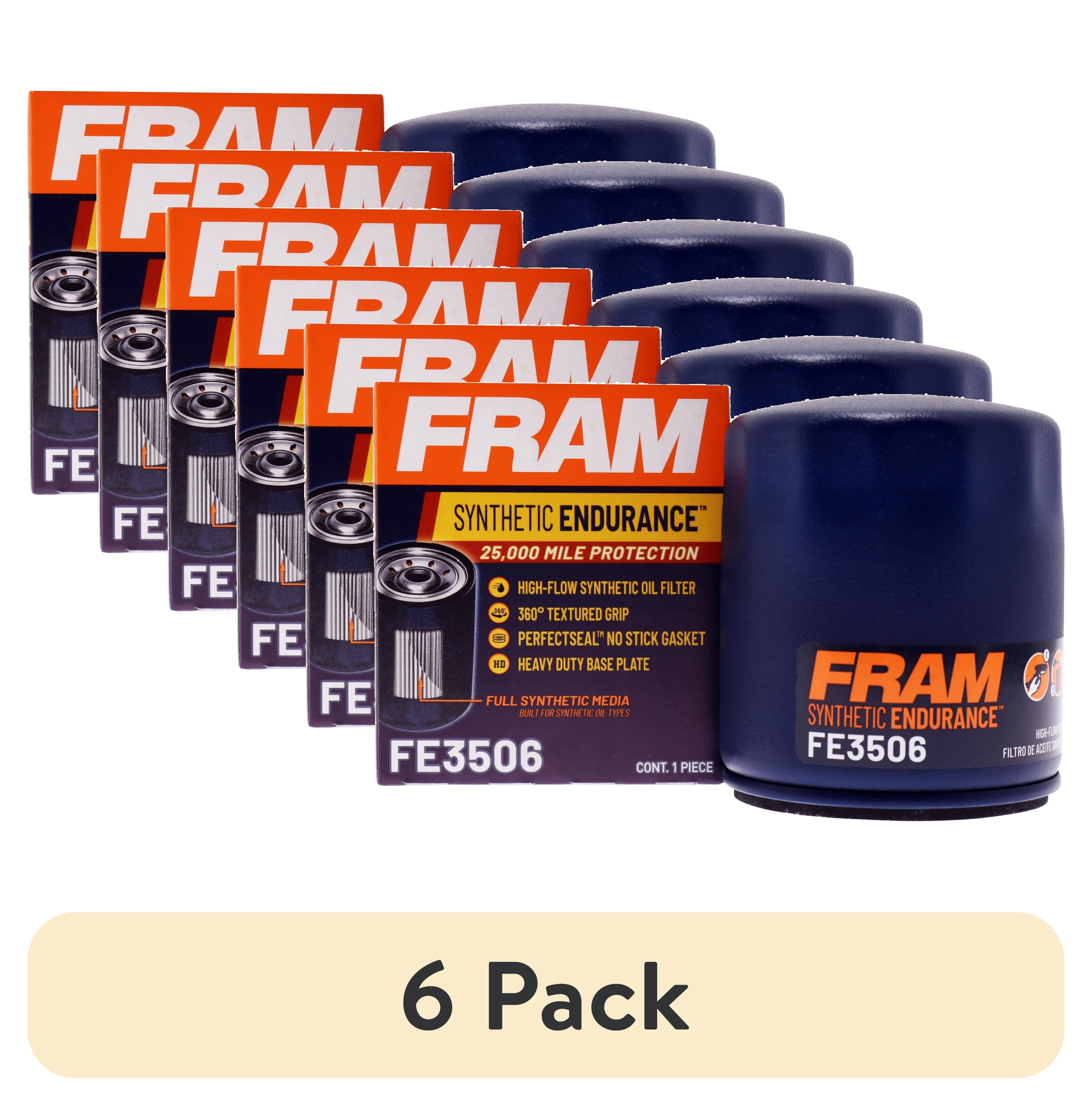 (6 pack) FRAM Synthetic Endurance Premium Oil Filter, FE3506, 25K mile Replacement Filter for Select Chevrolet Vehicles