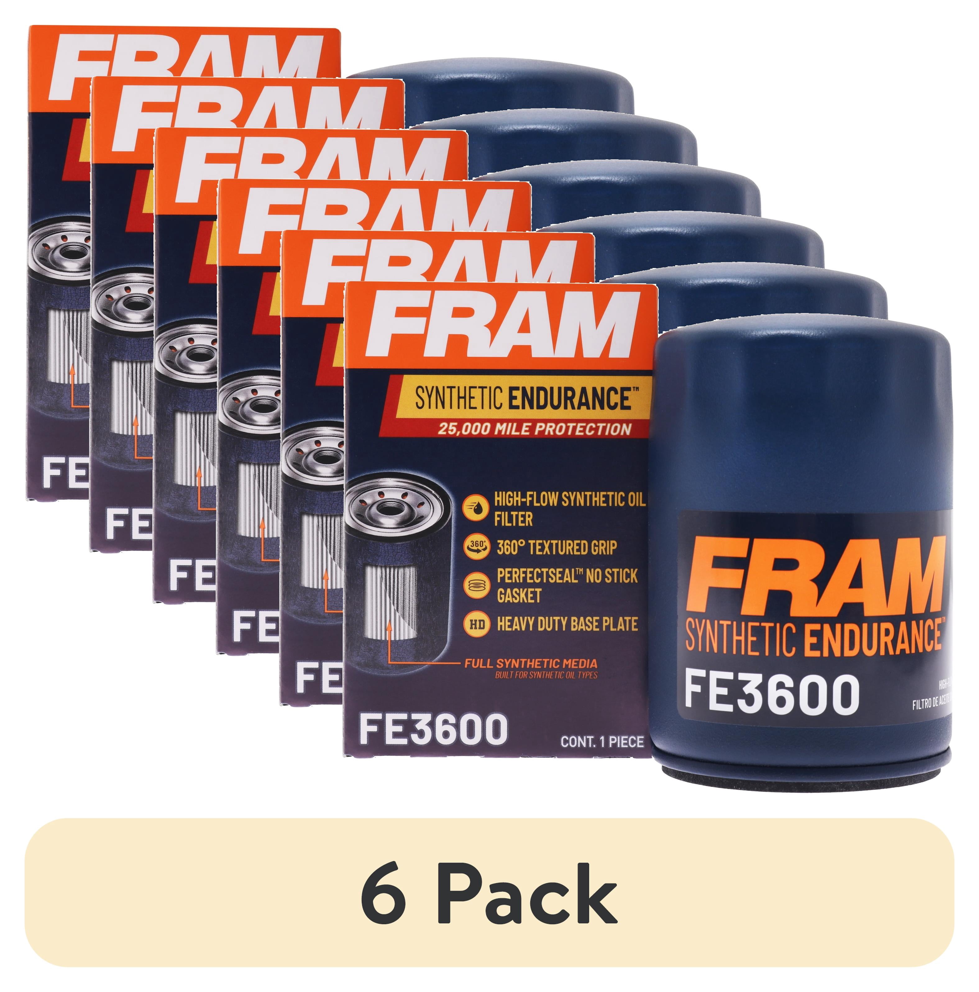 (6 pack) FRAM Synthetic Endurance Premium Oil Filter, FE3600, 25K Miles, Replacement Filter for Selected Vehicle