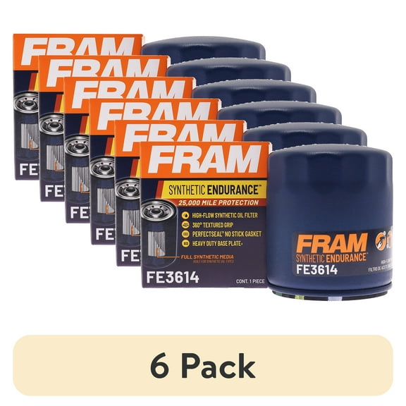 (6 pack) FRAM Synthetic Endurance Premium Oil Filter, FE3614, 25K Miles, Replacement Filter for Select Vehicles