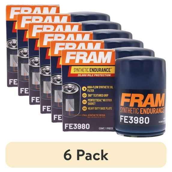 (6 pack) FRAM Synthetic Endurance Premium Oil Filter, FE3980, 25K Miles, Replacement Filter for Select Vehicles