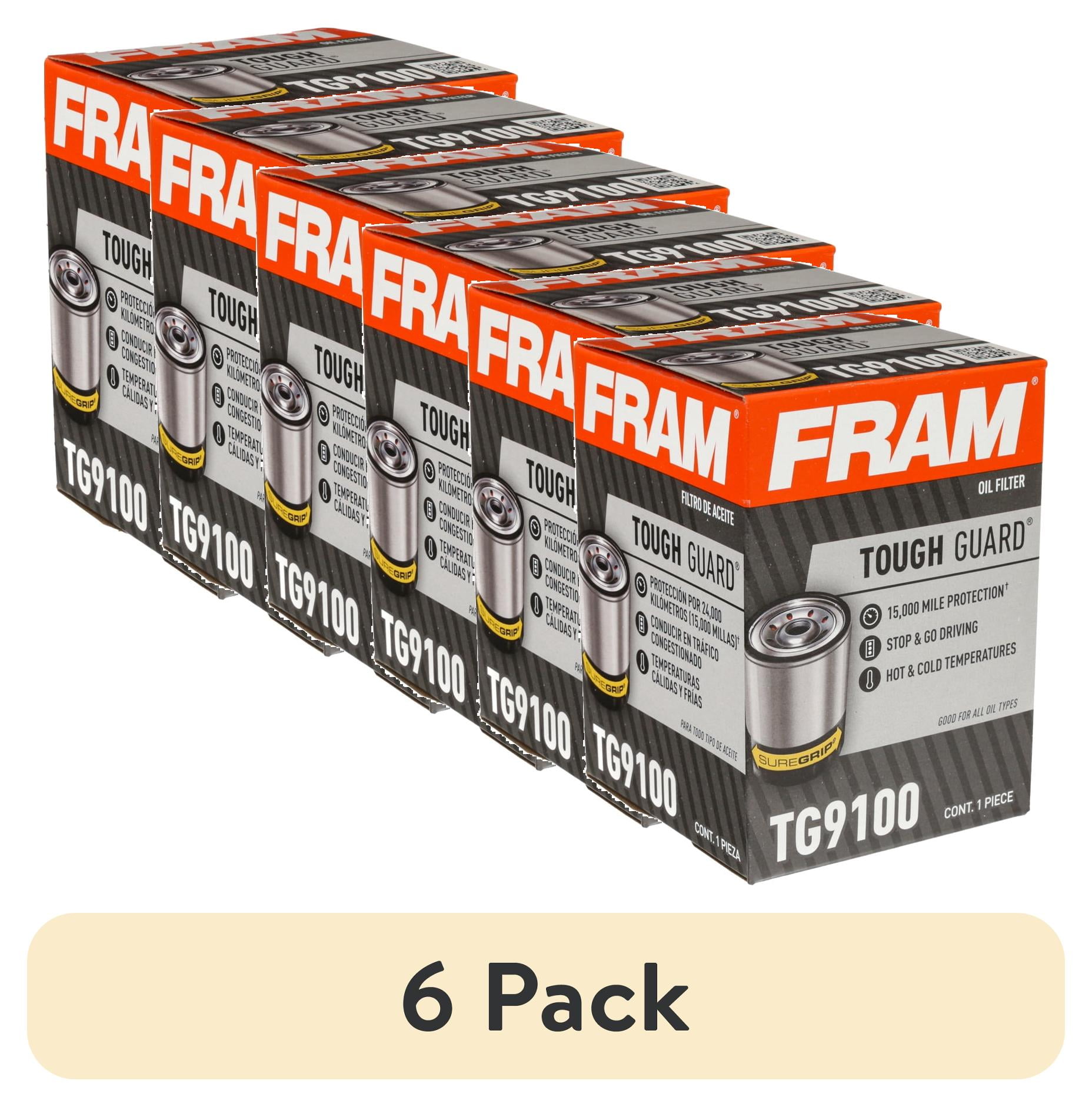 (6 pack) FRAM Tough Guard Oil Filter, TG9100, 15K Miles, Replacement Oil Filters, Fit for Selected Vehicles