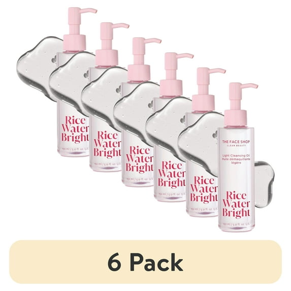 (6 pack) The Face Shop Rice Water Bright Light Facial Cleansing Oil, Daily Makeup Remover, Oil Cleanser, Vegan, Korean Skin Care with Jojoba Oil, Face Pore Cleanser, 150ml E11