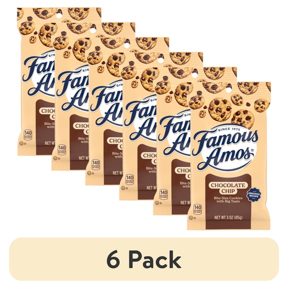 (6 pack) Famous Amos Classic Bite-Size Chocolate Chip Cookies, Bag 3.0 oz