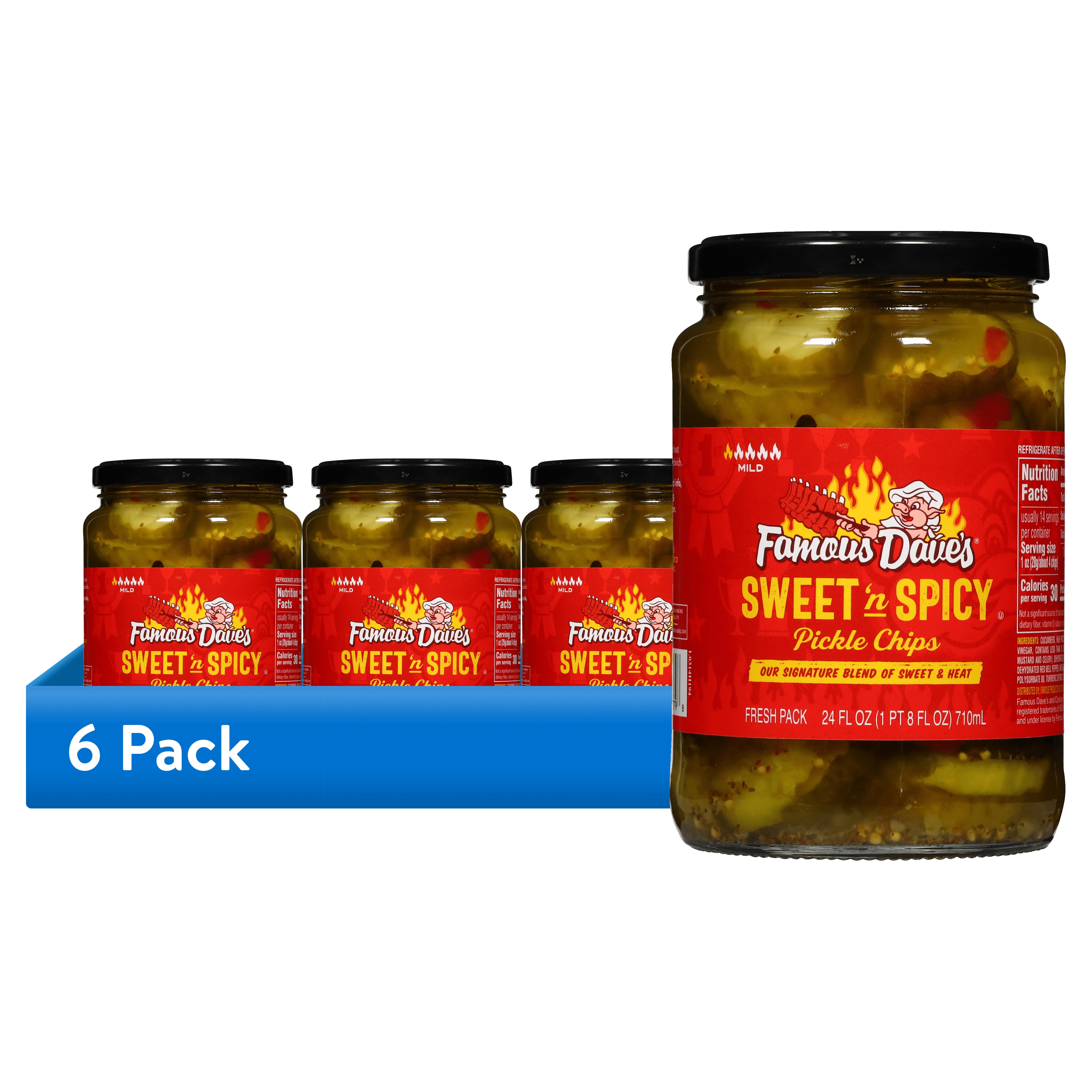 (6 pack) Famous Dave's Sweet 'N Spicy Pickle Chips, 24 fl oz Jar