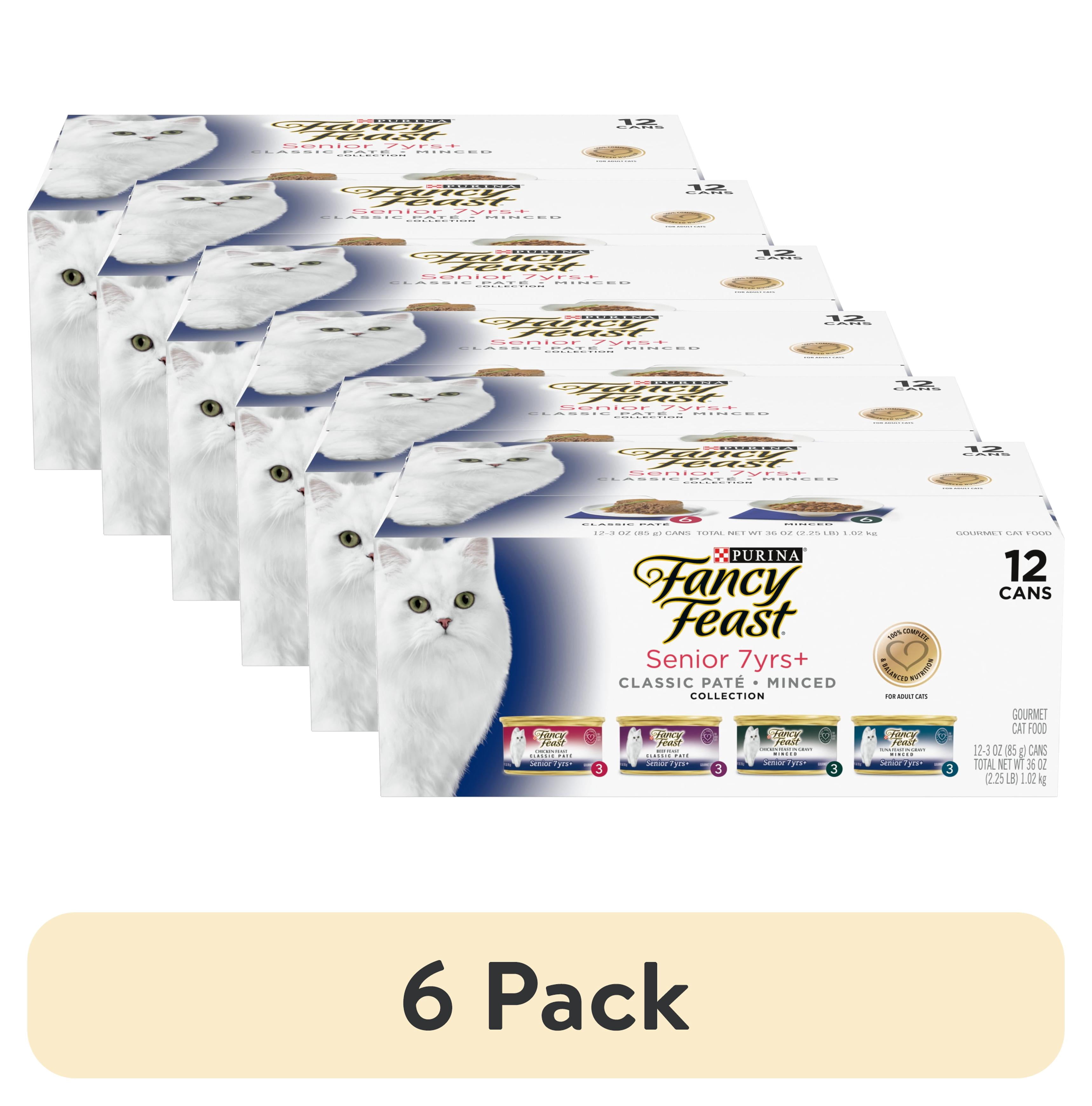(6 pack) Fancy Feast High Protein Senior Wet Cat Food Variety Pack, Senior 7+ Chicken, Beef & Tuna Feasts, 3 oz. Can