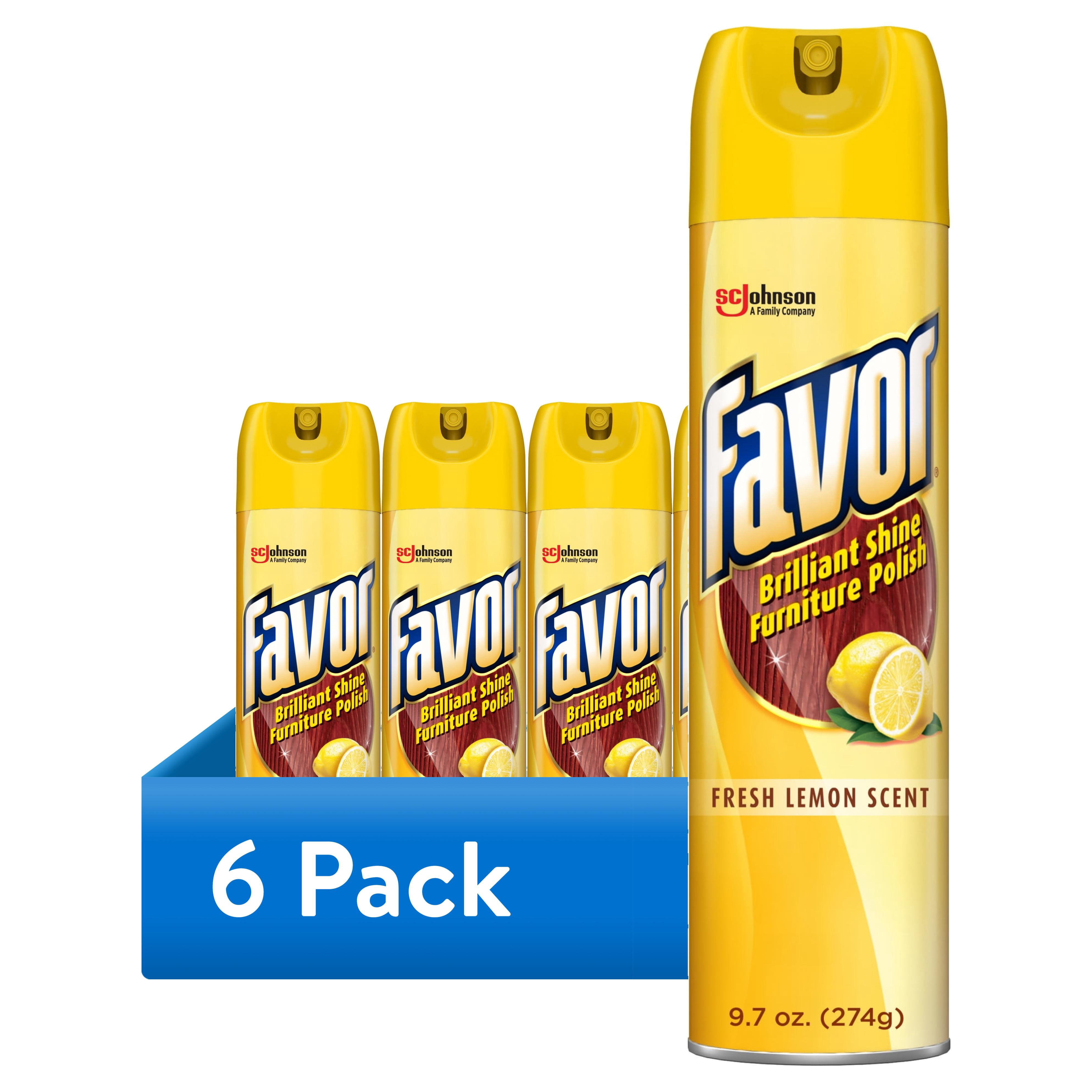 (6 pack) Favor Brilliant Shine Furniture Polish, Fresh Lemon Scent, 9.7 fl oz