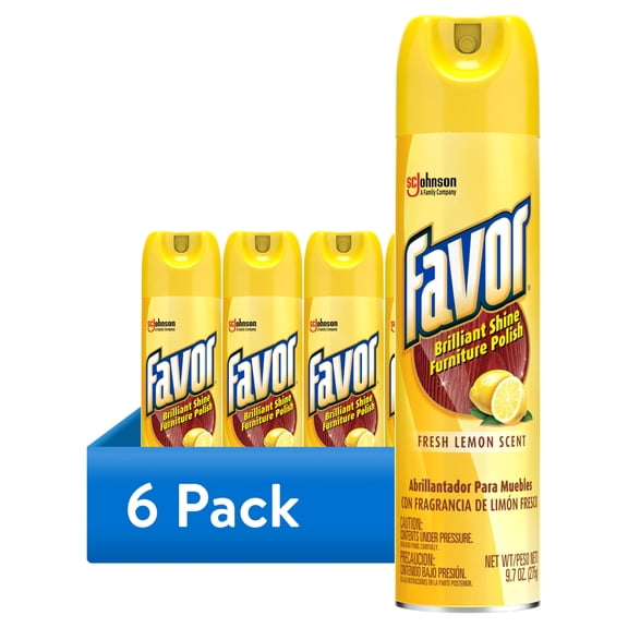 (6 pack) Favor Brilliant Shine Furniture Polish, Fresh Lemon Scent, 9.7 fl oz