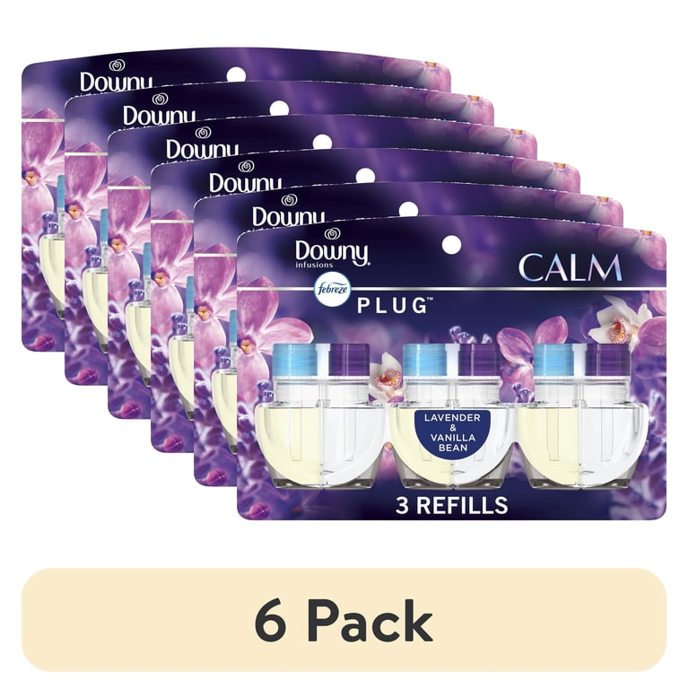 6 pack) Febreze Plug In Air Freshener, Odor-Fighting Scented Oil Refill, Downy Calm, 3 Refills