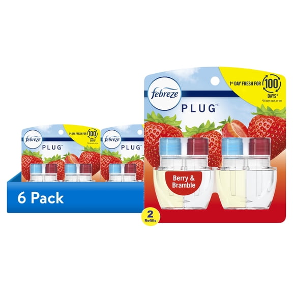 (6 pack) Febreze Plug In Air Freshener, Odor-Fighting Scented Oil Refill, Berry & Bramble, 2 Refills